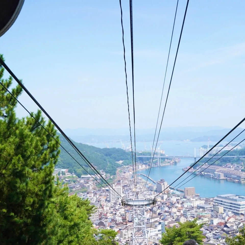 ロープウェイから街を見下ろす